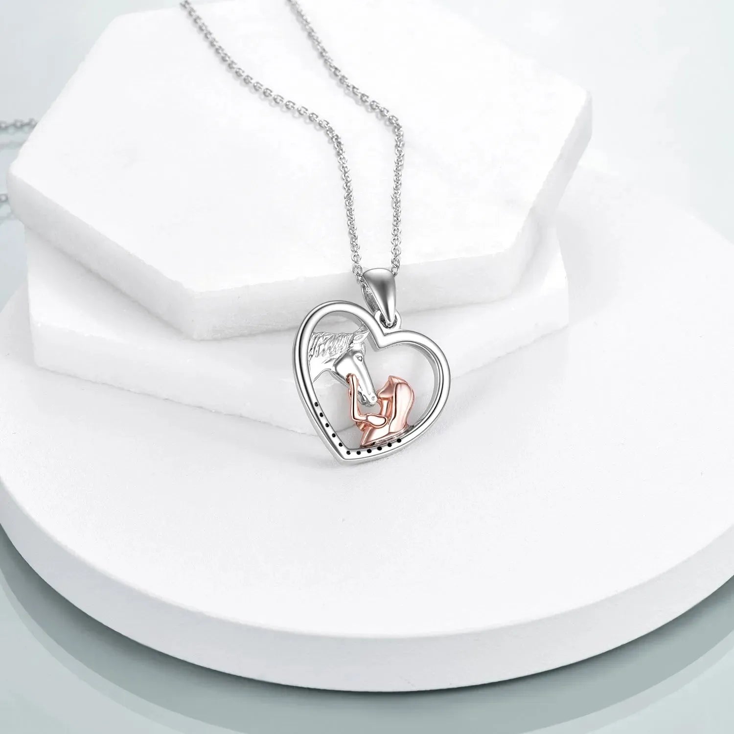 Girls and Horse Pendant Necklace Sterling Silver Gifts for Women Girls - Bellarte Enchanté Girls and Horse Pendant Necklace Sterling Silver Gifts for Women Girls